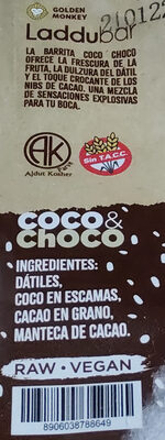 Laddubar barra vegana de coco y chocolate sin tacc