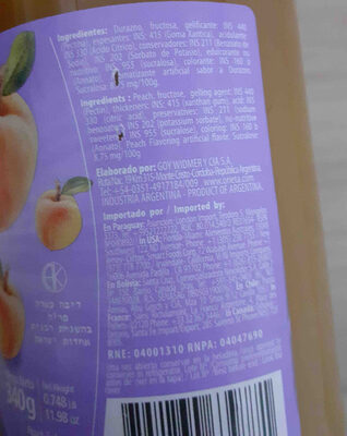Orieta Peolight mermelada de durazno 