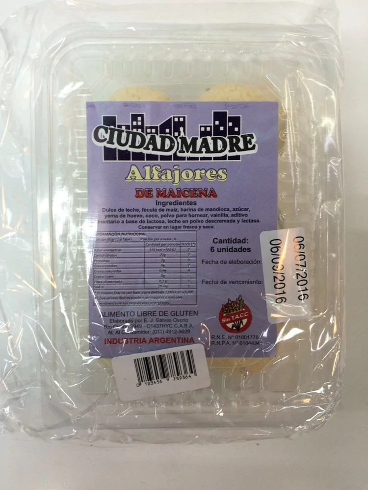 Ciudad madre alfajor de maicena con dulce de leche x 6 unidades