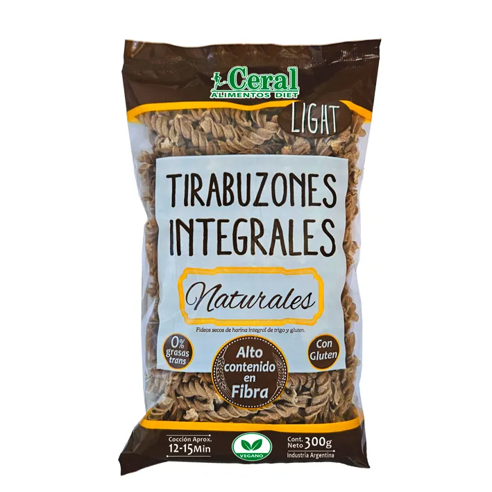 Ceral pasta integral tirabuzónes natural