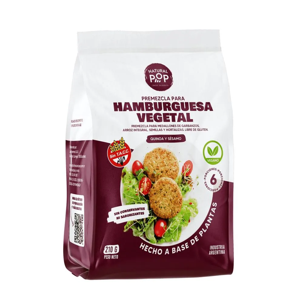 Natural Pop premezcla para hamburgues vegetal sin tacc