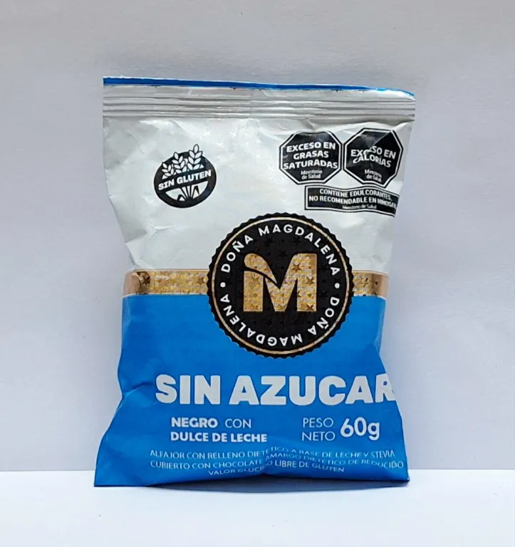 Doña Magdalena alfajor de choco negro con dulce de leche sin azúcar libre de gluten