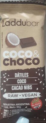 Laddubar barra vegana de coco y chocolate sin tacc