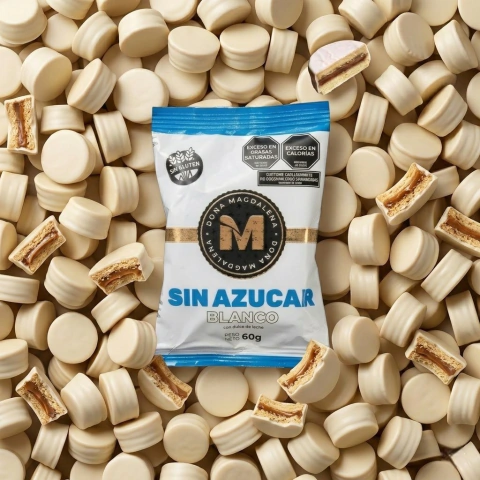 Doña Magdalena alfajor chocolate blanco con dulce de leche sin azucar libre de gluten