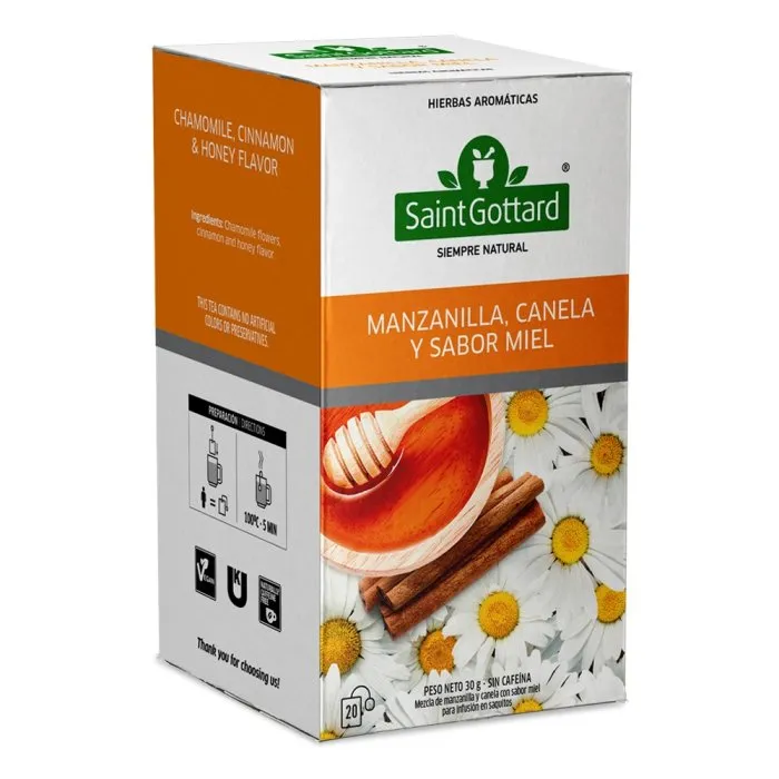 Saint Gottard té manzanilla canela y sabor miel x20 saquitos