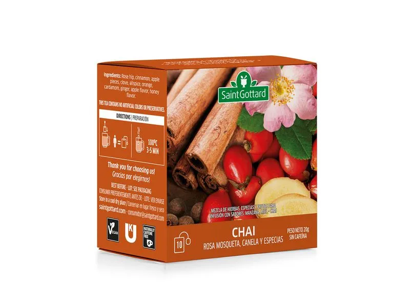 Saint Gottard té chai, rosa mosqueta, canela y especias x10 saquitos