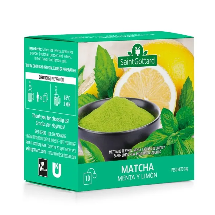 Saint Gottard té matcha, menta y limón x10 saquitos