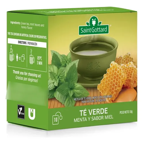Saint Gottard té verde, menta y sabor miel x10 saquitos