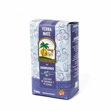 Oasis yerba mate con arándanos, cáscara de naranja y té verde sin TACC 500g
