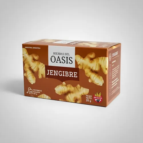 Oasis infusiones x 25 Té Jengibre (Energizante, mejora las defensas, alivia la gripe y el resfrío, combate las nauseas)