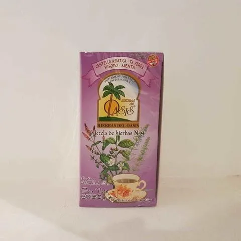 Oasis infusiones x 25 Mezcla N°4 - Anticelulítica (Centella asiática, te verde, hisopo y menta)