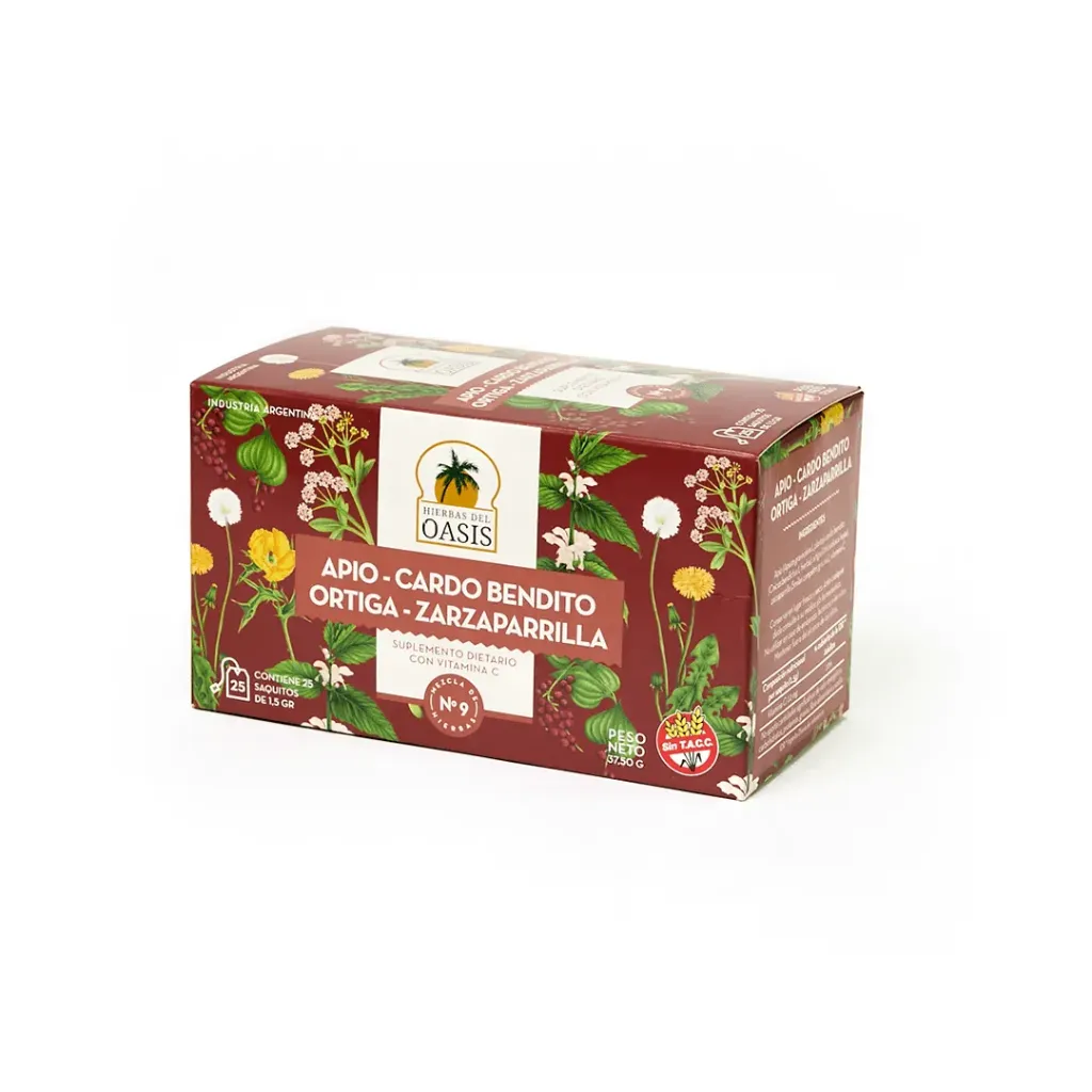 Oasis infusiones x 25 Mezcla N°9 - Artritis (Zarzaparrilla, cardo bendito, ortiga y apio)