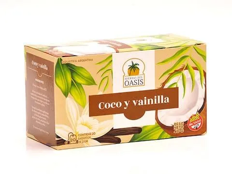 Oasis infusiones x 20 Té Coco y Vainilla (Té negro, coco y sabor natural de vainilla)