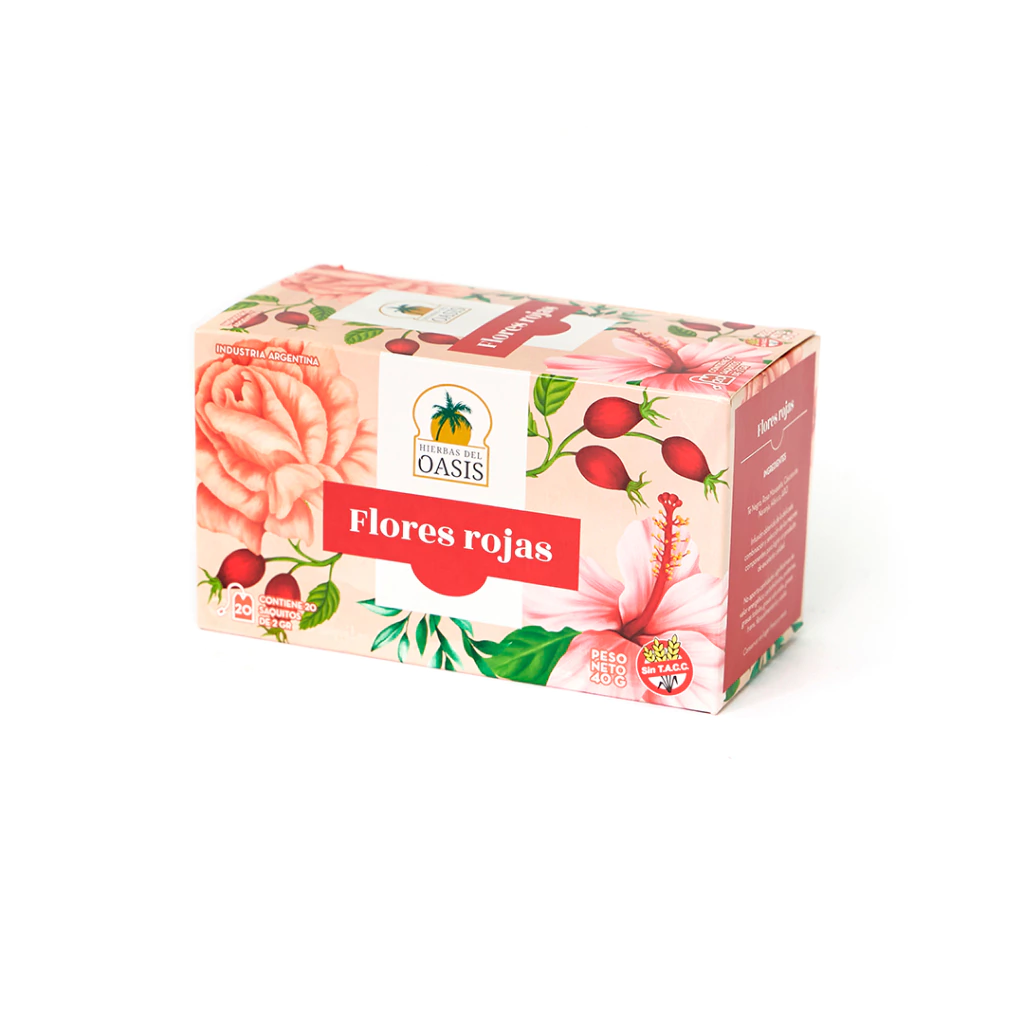 Oasis infusiones x 20 Té Flores Rojas (Té negro, rosa mosqueta, hibisco y sabor natural de rosas rojas)