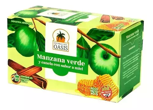 Oasis infusiones x 20 Té Manzana, Canela y Miel (Té negro, manzana, canela y sabor a miel)