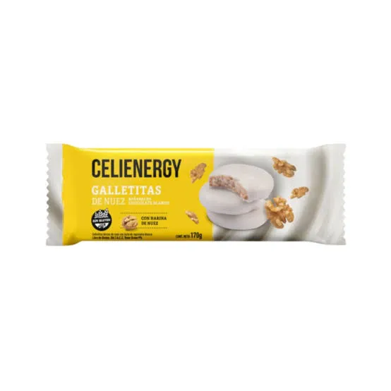 Celienergy de nuez bañadas con chocolate blanco