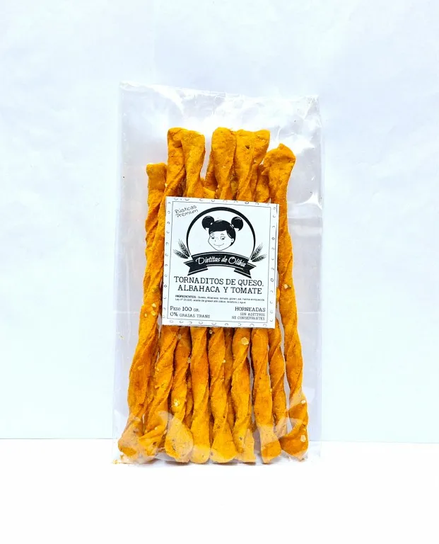 Olivia tornaditos de queso, albahaca y cebolla